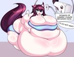  belly big_belly big_breasts blue_eyes breasts canine cleavage clothed clothing fox hair huge_breasts mammal obese overweight princecoffeecakes purple_hair skimpy stuffing weight_gain 