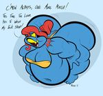  belly big_belly big_breasts blue_skin breasts butt cleavage clothed clothing dialogue english_text fish hair hornymustardsauce humanoid marine navel obese open_mouth overweight ponytail red_hair simple_background sumo sweat text thick_thighs undertale undyne video_games wide_hips 