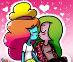  &lt;3 2016 blue_skin cartoon_network cat clare_cooper darwin_watterson digital_media_(artwork) eyelashes feline female female/female green_hair gumball_watterson hair humanoid kissing long_hair mammal not_furry rachel_wilson simple_background the_amazing_world_of_gumball wani_ramirez young 