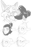  2017 akiric anthro black_and_white canine caprine disney duo female fox gideon_grey kissing male male/female mammal monochrome sharla_(zootopia) sheep simple_background smile white_background wool zootopia 