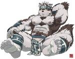  abs anthro areola biceps big_biceps big_muscles big_pecs biped black_fur black_hair black_nose brown_eyes bulge canine cheek_tuft chest_tuft claws clothed clothing digital_drawing_(artwork) digital_media_(artwork) elbow_tufts flaccid fur fur_tuft hair hair_tuft headband horkeukamui humanoid_hands knee_tuft loincloth male mammal manly multicolored_fur multicolored_hair muscular muscular_male neck_tuft nipples pecs penis serious shaded short_hair snout solo thick_thighs tokyo_afterschool_summoners topless triceps tuft two_tone_fur two_tone_hair white_claws wolf 