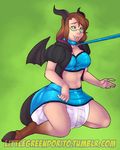  bat_wings big_breasts breasts brown_hair carnival_tricks clothed clothing collar diaper female green_eyes hair hooves hypnosis leash membranous_wings mind_control tongue tongue_out wings 