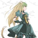  ahoge animal_ears atalanta_(fate) blonde_hair cat_ears cat_tail fate/apocrypha fate/grand_order fate_(series) green_eyes green_hair highres juliet_sleeves long_hair long_sleeves multicolored_hair puffy_sleeves solo tail tatsu_(tanishi_24) thighhighs thighs 