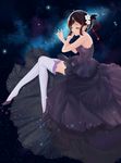  absurdres alternate_costume black_dress black_footwear black_hair closed_eyes dress flower full_body hair_flower hair_ornament hair_ribbon high_heels highres kimi_no_na_wa miyamizu_mitsuha red_ribbon ribbon sabishiiyoru shoes smile solo thighhighs white_legwear 