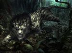  daniel_ljunggren feline feral forest fur lion looking_at_viewer magic_the_gathering male mammal mane official_art plant quadruped stalking striped_fur stripes tree 