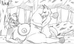  2017 4_fingers animated anthro areola big_breasts bovine breasts canine cattle dog female forest hair hand_on_leg hooves husky interspecies leg_glider_position lying male male/female mammal nipples nude on_back penetration penis plaga pussy raised_leg sex size_difference thick_thighs tongue tongue_out tree vaginal vaginal_penetration 