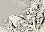  1girl breasts cleavage female frostcyco looking_at_viewer magic:_the_gathering monochrome plant_girl solo titania,_protector_of_argoth tree vines 