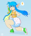  blue_eyes clothed clothing diaper female freckles full_diaper gun inkling nintendo open_mouth pieceofsoap pointy_ears ranged_weapon splatoon video_games weapon wet_diaper 