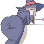  1girl ass blush brown_hair danfer3 little_witch_academia red_eyes smile solo sucy_manbabalan witch witch_hat 