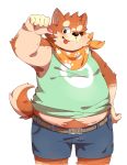  2016 anthro art_hoshi belly canine clothing dog humanoid_hands male mammal one_eye_closed overweight overweight_male shirt shorts simple_background solo tongue tongue_out wink 