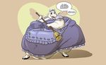  big_breasts bonusart boss_monster breasts broom caprine clothed clothing dialogue english_text female fur goat long_ears maid_uniform mammal mature_female monster mother open_mouth overweight parent text thick_thighs toriel undertale uniform video_games white_fur wide_hips 