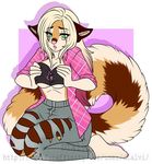  anthro breast_squish breasts canine clothed clothing dtalvi female kneeling looking_at_viewer mammal slightly_chubby solo thick_thighs 