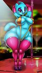  anthro big_breasts bikini breasts camel_toe cartoon_network clothed clothing feline female gloves legwear looking_at_viewer mammal nicole_watterson pole pose seductive_look skimpy slightly_chubby stockings stripper_pole swimsuit the_amazing_world_of_gumball thecon tongue 