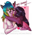  &lt;3 anthro breasts canine dtalvi duo english_text featureless_breasts female fur hair kissing male male/female mammal nude smile text 