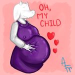  &lt;3 arfraart belly big_belly clothed clothing dialogue english_text eyes_closed female fur hand_on_stomach invalid_tag mature_female mother nipples parent robes signature text toriel undertale video_games vore white_fur 
