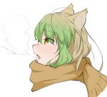  ahoge animal_ears atalanta_(fate) blonde_hair blush cat_ears cropped_torso fang fate/apocrypha fate_(series) green_eyes green_hair nose_blush scarf sketch solo tatsu_(tanishi_24) winter 