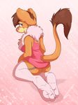  anthro apes butt feline female garter kneeling lion looking_back mammal slightly_chubby smile solo thick_thighs 