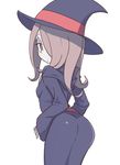  1girl ass hair_over_one_eye little_witch_academia long_hair pink_eyes sucy_manbabalan witch_hat 
