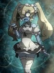  1girl apron blue_skin disgaea hair_over_one_eye maid maid_(disgaea) maid_apron makai_senki_disgaea_5 pointy_ears thighhighs twintails yellow_eyes zombie 