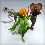 1:1 2024 3d_(artwork) 5_fingers 5_toes agamid ambiguous_gender animated_skeleton anthro blender_(artwork) bone bottomwear breasts clothed clothed_anthro clothed_female clothing digital_media_(artwork) elemental_creature elemental_humanoid feet female fingers flora_fauna for_a_head frilled_lizard green_body green_scales group hi_res humanoid humanoid_feet humanoid_hands lizard object_head petruz petruz_(copyright) petruz_(modeler) plant plant_humanoid plantigrade pumpkin_head reptile scales scalie shirt shorts skeleton tail tank_top toes topwear trio undead