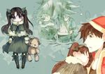  bear black_hair blue_eyes blush boots brown_eyes brown_hair capelet child christmas christmas_tree dress eyes_closed fate/grand_order fate/stay_night fate/zero fate_(series) gloves hair_ornament hat kotomine_kirei long_hair open_mouth pants pantyhose ribbon santa_costume shoes short_hair sleeping stuffed_animal tohsaka_rin toy twintails 