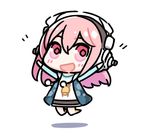  chibi headphones jumping long_hair looking_at_viewer minoa_(lastswallow) nitroplus open_mouth pink_eyes pink_hair smile solo super_sonico 