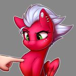  captainpudgemuffin duo ear_piercing equine eyelashes feathered_wings feathers female feral fluffy fur green_eyes hair human mammal my_little_pony pegasus piercing red_feathers red_fur simple_background white_hair wings 