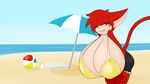  angelthecatgirl anthro beach big_breasts bikini breasts cat cleavage clothed clothing feline hair mammal seaside seductive shorts swimsuit 