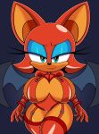 absurd_res anthro bat bdsm belt_buckle big_breasts breasts buckle clothing costume crossover evil_rose exposed_breasts female garter_belt garter_straps green_eyes hi_res huge_breasts leather leather_clothing legwear leotard mammal mobian_monster red_body red_leather rouge_the_bat rumble_roses sega solo sonic_the_hedgehog_(series) stockings tight_clothing wings