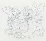  alien antennae disney duo experiment_(species) fight frown fur leroy_(lilo_and_stitch) lilo_and_stitch line_art liven male mammal monochrome multi_arm multi_limb muscular nude open_mouth petrock snarling striped_fur stripes 