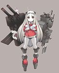  :&lt; black_panties brown_eyes cannon cosplay crossed_arms full_body horns japanese_clothes kantai_collection kariginu long_hair machinery magatama mittens nikubanare no_pants northern_ocean_hime panties platform_footwear ryuujou_(kantai_collection) ryuujou_(kantai_collection)_(cosplay) shinkaisei-kan side-tie_panties solo underwear white_hair white_skin 