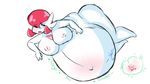  areola belly big_belly big_breasts blue_eyes breasts butt female gardevoir gurgle hair hand_on_stomach lapisthesinvoir navel nintendo nipples nude open_mouth pok&eacute;mon red_hair video_games white_skin 