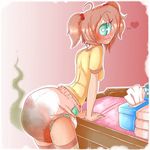  &lt;3 1_eye blush clothed clothing cyclops diaper feces female freckles hair messy_diaper pink_hair scat soiling solo tongue tongue_out 
