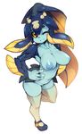  breasts fins fish_girl full_body highres large_breasts looking_at_viewer mary_janes minette_(skullgirls) monster_girl nipples nude one_eye_closed scales shoes skullgirls slugbox smile solo thick_thighs thighhighs thighs 