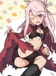 ;d ass blush breasts chloe_von_einzbern dark_skin fate/kaleid_liner_prisma_illya fate_(series) long_hair looking_at_viewer nikame one_eye_closed open_mouth red_eyes small_breasts smile solo underwear white_hair 