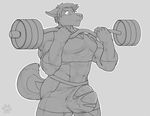  anthro big_penis bulge canine clothing exercise fasttrack37d humanoid_penis male mammal monochrome muscular penis solo torn_clothing vein weightlifting workout 