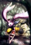  bandana bunny_ears digimon digimon_xros_wars gloves gouxiong highres horns no_humans rock solo tree turuiemon weapon 