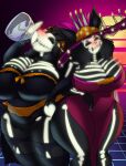 absurd_res anthro big_breasts blacklight bodypaint bone breasts cleavage clothed clothing day_of_the_dead dress duo eeveelution female flareon flarita generation_1_pokemon hi_res holidays huge_breasts nintendo pokemon pokemon_(species) sandpancake sandslash skeleton skull thebigbadwolf01 thick_thighs wide_hips
