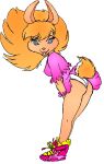 anthro biped blonde_hair blouse blue_eyes bottomwear clothed clothing dithering female footwear fur hair lagomorph leporid looking_at_viewer mammal panties pink_clothing rabbit shoes simple_background skirt solo steve_martin tail tail_under_skirt tan_body tan_fur topwear underwear upskirt white_background white_clothing white_panties white_underwear