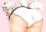  animal_ears ass ass_focus bent_over cameltoe hat inubashiri_momiji pink_background red_eyes shishi_juuroku short_hair simple_background solo tail tail_wagging thick_eyebrows thick_thighs thighs tokin_hat touhou white_hair wolf_ears wolf_tail 