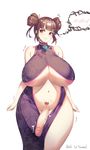  areola_slip areolae bad_id bad_pixiv_id bare_shoulders belly breasts brown_hair china_dress chinese_clothes curvy dress futanari harry_(dudwofla) highres huge_breasts looking_at_viewer navel original penis plump pubic_hair red_eyes short_hair simple_background solo spoken_blush tears thick_thighs thigh_gap thighs tied_hair trembling uncensored underboob white_background wide_hips 