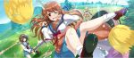  3girls armband armor asahina_mikuru black_bodysuit black_gloves black_socks blonde_hair blue_eyes blue_sailor_collar blue_skirt blush bob_cut bodysuit boobplate braid breasts brown_eyes brown_hair collarbone crossover darkness_(konosuba) day envy faulds frog from_above furrowed_brow game_cg gloves grass grasslands hair_ornament hairband highres holding holding_sword holding_weapon kita_high_school_uniform kneehighs kono_subarashii_sekai_ni_shukufuku_wo! konosuba!_fantastic_days landscape large_breasts lifting_person loafers long_hair long_sleeves looking_at_viewer medium_breasts medium_hair miniskirt multiple_girls neck_ribbon nose_blush official_art one_eye_closed open_mouth orange_armband orange_hairband outdoors pauldrons pom_pom_(cheerleading) ponytail ponytail_with_braided_base red_ribbon restrained ribbon sailor_collar sailor_shirt saliva school_uniform serafuku shirt shoes shoulder_armor sidelocks single_pauldron skirt socks standing sunlight suzumiya_haruhi suzumiya_haruhi_no_yuuutsu sword tearing_up thighs tongue tree v-shaped_eyebrows very_long_hair weapon white_shirt white_socks winter_uniform x_hair_ornament 
