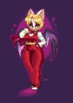 anthro bat blush bow_tie breasts clothing cosplay ear_piercing ear_ring eyeshadow female footwear hand_in_pocket hi_res high_heels jamoart king_(snk) king_of_fighters looking_at_viewer makeup mammal membrane_(anatomy) membranous_wings piercing pockets ring_piercing rouge_the_bat sega shoes snk solo sonic_the_hedgehog_(series) sparkles thick_thighs wide_hips wings