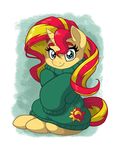  2016 blue_eyes clothing equestria_girls equine female horn latecustomer mammal my_little_pony sitting solo sunset_shimmer_(eg) sweater unicorn 