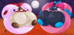 anthro belly big_belly big_breasts big_butt big_nipples breasts butt claws clothing duo eeveelution female full_moon generation_1_pokemon generation_2_pokemon hi_res huge_belly huge_breasts huge_butt hyper hyper_belly hyper_breasts hyper_butt immobile immobilization inflation madnevil moon nintendo nipples pokemon pokemon_(species) sandpancake sandslash torn_clothing umbra_(wg101) umbreon