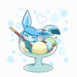  &lt;3 2016 blue_eyes blue_fur blue_paws blush candy chocolate dessert eeveelution feral food fur glaceon ice_cream looking_at_viewer nintendo paws pocky pok&eacute;mon smile solo sundae video_games ねる 