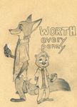  anthro barefoot canine cellphone clothed clothing cover cover_page disney dress_shirt duo fox front_view fully_clothed holding_cellphone koobi male mammal monochrome mustelid naughty_face necktie nick_wilde open_shirt otter pants pencil_(artwork) phone shirt side_view size_difference smile text traditional_media_(artwork) tush wallet zootopia 