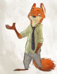  2017 anthro canine clothed clothing disney fox half-closed_eyes hand_in_pocket male mammal monoflax nick_wilde simple_background smile solo white_background zootopia 