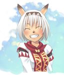  abstract_background cat_ears eyes_closed fangs final_fantasy final_fantasy_xi hairband mithra smile tagme white_hair white_mage 