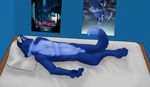  animal_genitalia anthro balls bedroom blue_fur canine crusierpl eyes_closed fox fur lying male mammal nude on_back sheath sleeping solo tygrysiolowek 